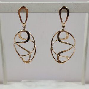 Gorgeous Vintage 90s 14K Solid Gold Freeform 3D Open Twist Dangle Drop Earrings